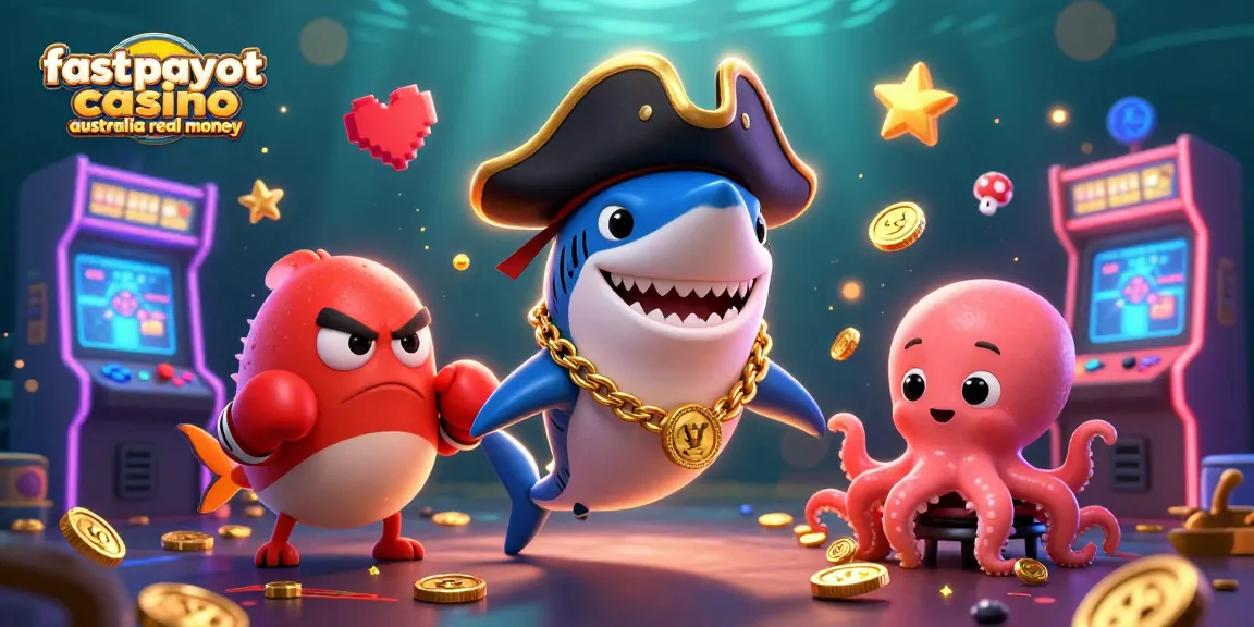 Experience fast payouts in an action-packed scene featuring cartoon characters at a casino.