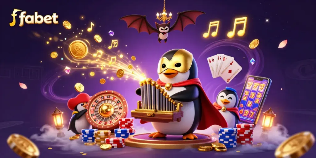 Experience fabet thrills with a golden coin shower from the organ in this dynamic 3D casino scene.