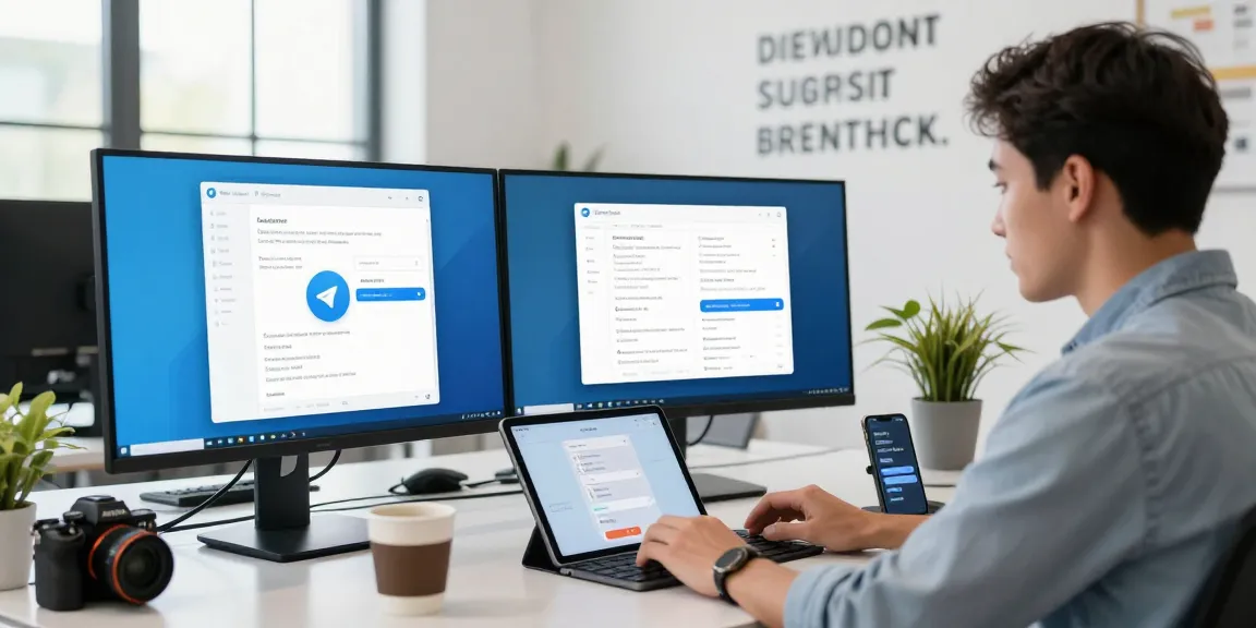 Experience seamless communication with Telegram Download on various devices in a modern tech workspace.