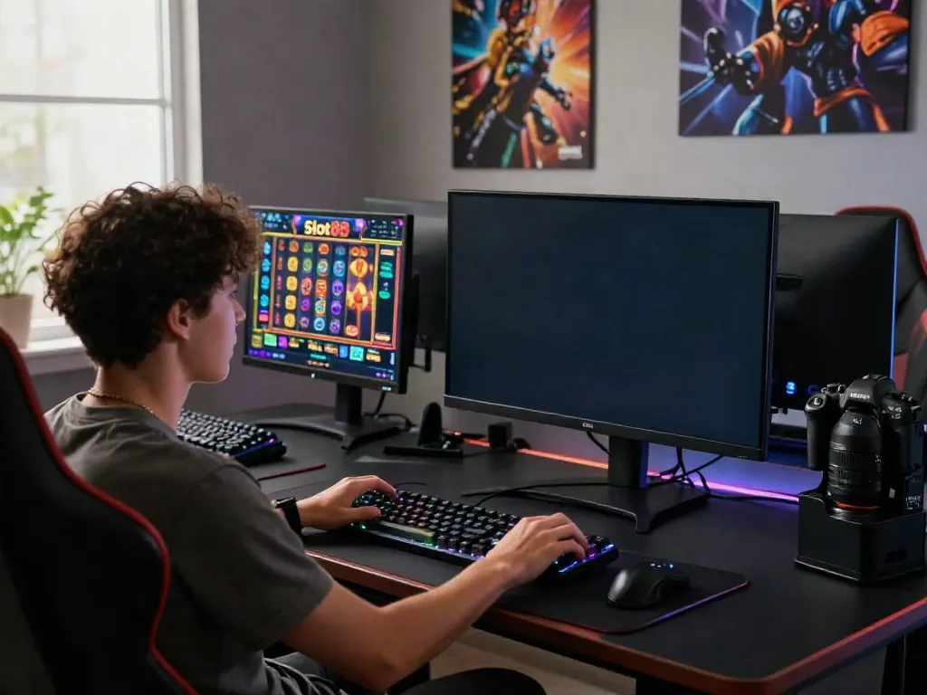 Enjoying slot88 login experience in a vibrant gaming room.