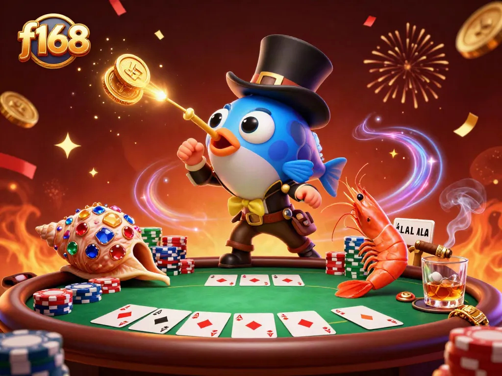 Spin f168’s thrilling jackpot with a colorful 3D illustration of cartoon characters at an exciting poker table.