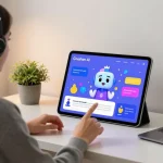 Experience engaging interactions with Crushon AI in a modern workspace, showcasing colorful chatbots and user-friendly interfaces.