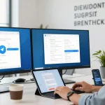 Experience seamless communication with Telegram Download on various devices in a modern tech workspace.